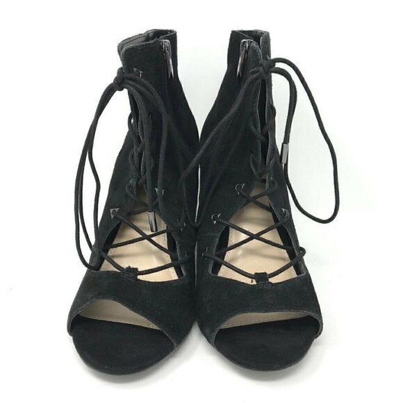 Fergie Riviera Peep Toe Booties Black Leather 9.5 - Picture 2 of 8